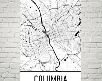 columia SC Stadt Karte Kunstdruck, modernes Wanddekor