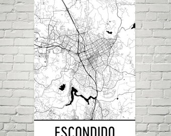 Impression d'art de carte d'Escondido en Californie, fabriquée aux États-Unis