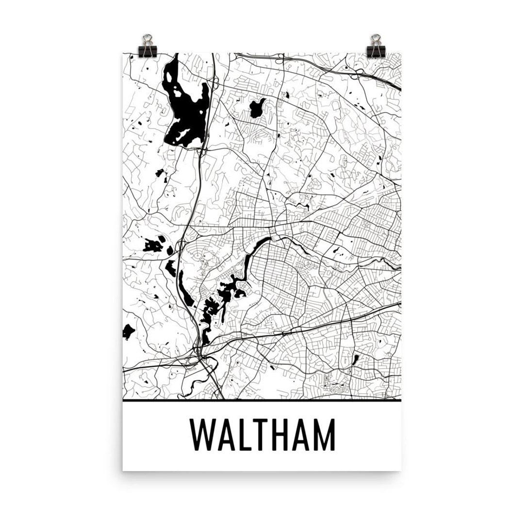 Waltham Map Waltham Art Waltham Print Waltham MA Poster Etsy