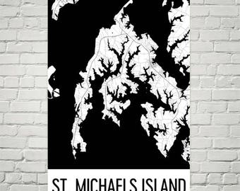 St. Michaels Maryland Map Art Print: Minimalist Wall Decor