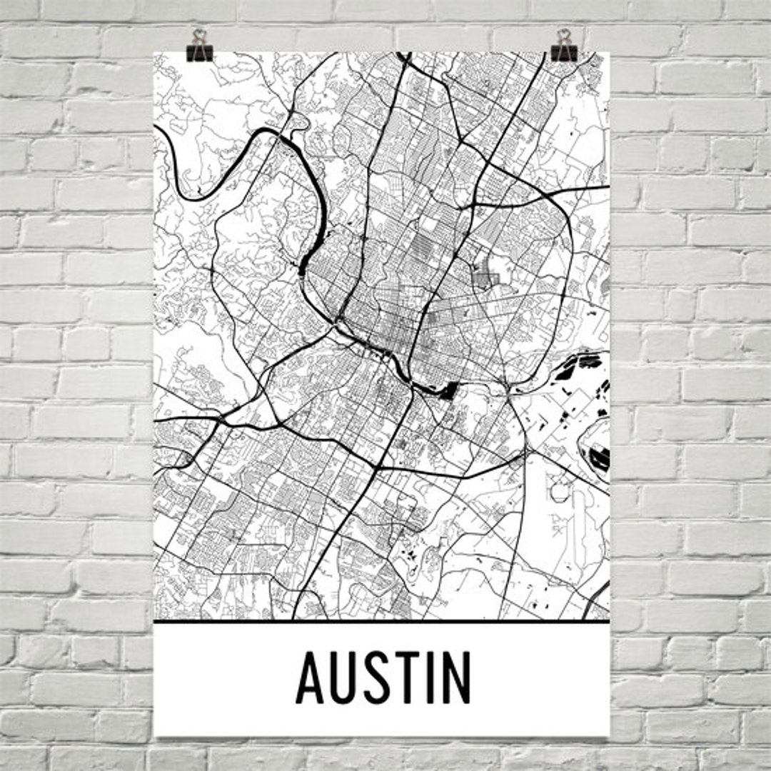 Austin Texas Map, Austin TX Print, Austin Art, Austin Map, Austin Wall ...