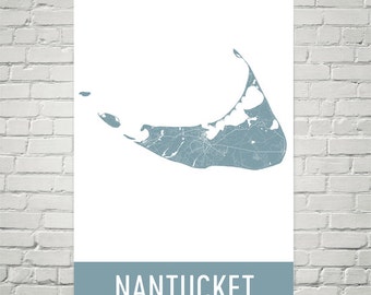 Nantucket Map Kunstdruck: MA City Street Decor