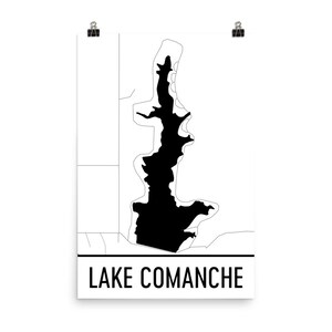 Lake Comanche Texas, Lake Comanche TX, Texas Map, Comanche Reservoir, Lake Map, Comanche Lake Art Print, Wall Art, Cottage Decor