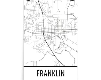 Impression d'art Franklin IN Street Map, décoration de la ville