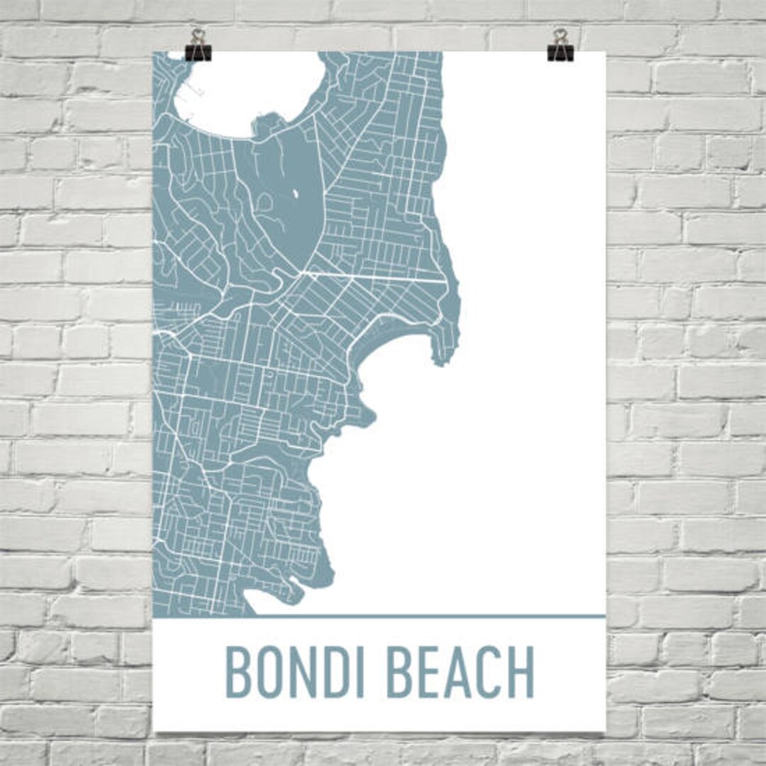 Bondi Beach Map Bondi Beach Art Sydney Print Bondi Beach Etsy