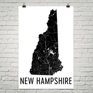 New Hampshire Art, New Hampshire Map, New Hampshire Sign, New Hampshire Gifts, Print, Wall Art, Decor, Poster, Map of New Hampshire
