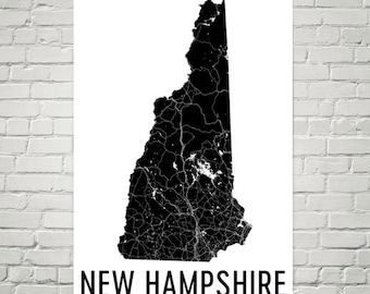 New Hampshire Map Kunstdruck: Moderne Straßenkarte Poster