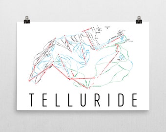 Telluride Ski Map Art, Telluride Colorado, Telluride Trail Map, Colorado Art, Colorado Gifts, Colorado Poster, Colorado Print, Ski Art