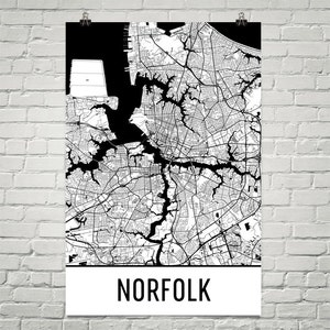 Norfolk Map, Norfolk Art, Norfolk Print, Norfolk VA Poster, Norfolk Wall Art, Norfolk Gift, Map of Norfolk, Norfolk Decor, Modern, Art