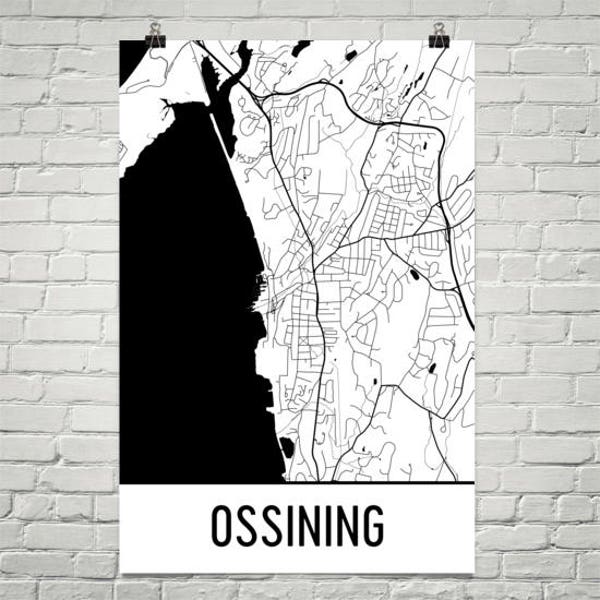 Ossining NY Map, Ossining Art, Ossining  Print, Ossining Poster, Ossining New York Wall Art, Map of Ossining, Ossining Gifts, New York Art