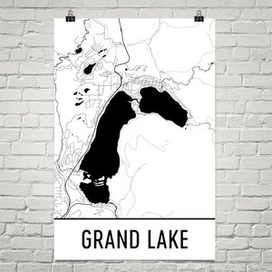 Gran lago Colorado, Grand Lake CO, gran mapa de Lake, Colorado, mapa del lago, gran lago arte, Colorado lagos arte, Colorado, Grand lago