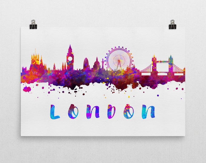 London Skyline, London Skyline Canvas, London Skyline Art, London Watercolor Skyline, Skyline of London, Art, Poster, Gift