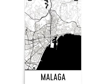 Malaga City Map Art Print, Spain, Modern Wall Decor