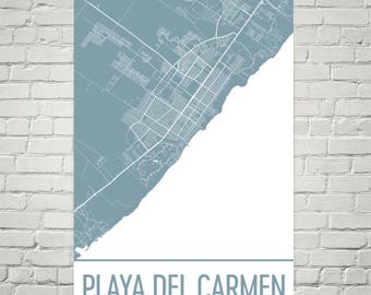Playa Del Carmen City Map Art Print, Mexico Travel Poster