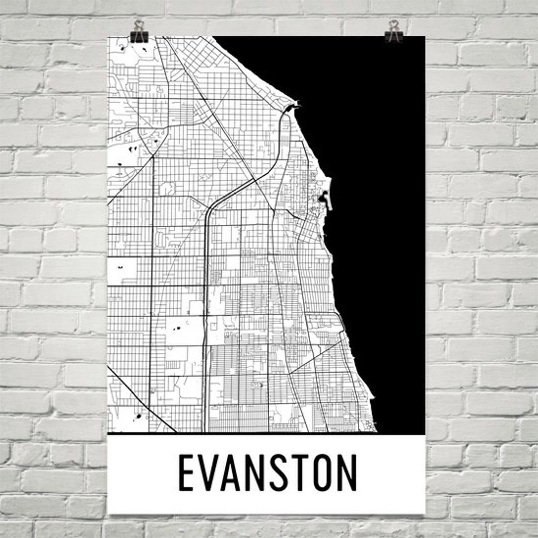 Evanston Illinois Map, Evanston Art, Evanston Print, Evanston IL Poster ...