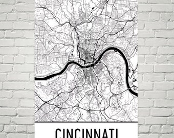 Cincinnati Street Map Art Print, Ohio City Decor