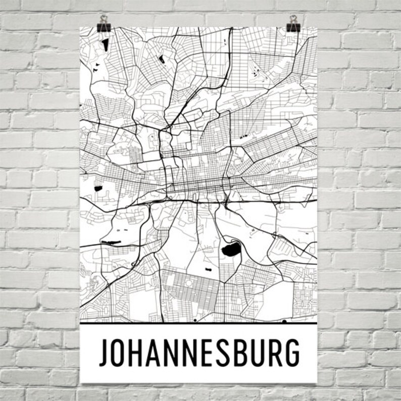 Johannesburg Map Johannesburg Art Johannesburg Print Etsy