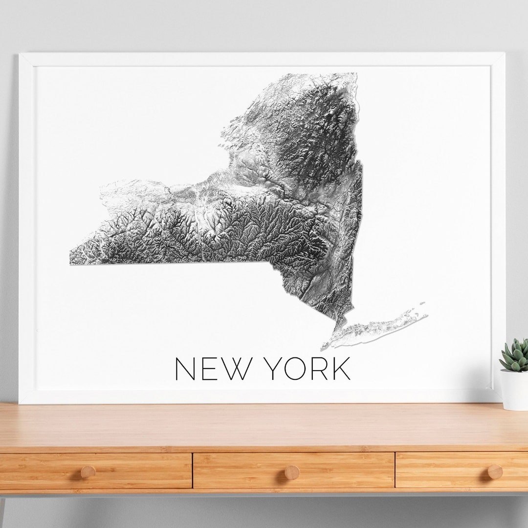 New York Topographic Map, Map of New York, NY Map, New York Decor, New