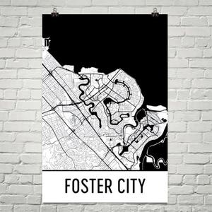 Foster City CA kaart Foster City Art, Print van Silicon Valley, San Francisco Californië Poster, Foster City Wall Art, geschenk, kaart van Californië