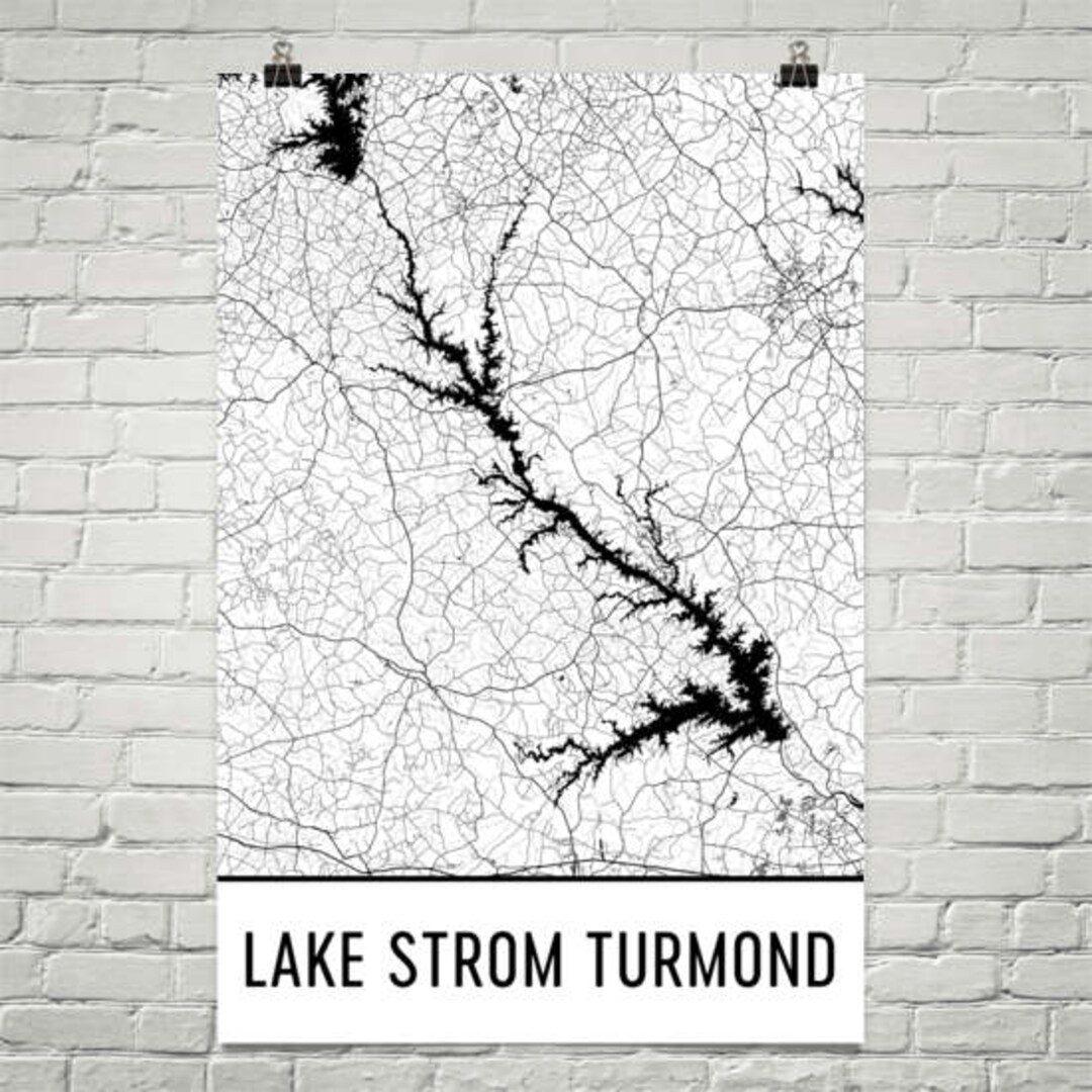 lake-strom-thurmond-map-art-south-carolina-georgia-decor-etsy