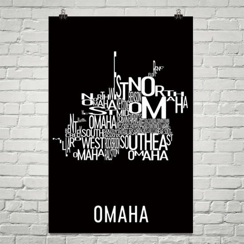 Omaha Typography Neighborhood Map Art City Print Omaha Wall Etsy