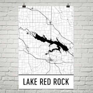 Lac rouge Rock Iowa, lac rouge Rock IA, Des Moines carte, Des Moines Decor, carte Lake, Iowa lac Art, chalet Decor, Iowa Art, Iowa cadeaux