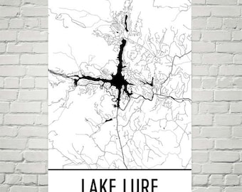 Kaart kunstafdruk Lake Lure: Cottage decor North Carolina