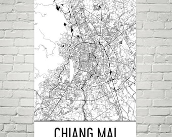 Chiang Mai Thailand Map Art Print: Minimalist City Street Design