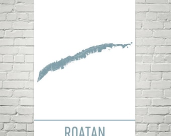 Impresión artística del mapa de Roatán, Honduras, diseño moderno de calles urbanas