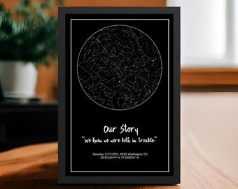 Custom Star Map Art - Personalized Constellation Print, Celestial Chart for Wedding Night, Night Sky Stars by Date