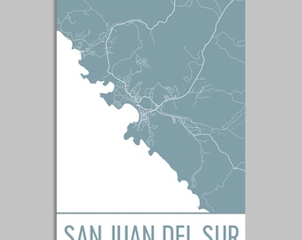 San Juan Del Sur Nicaragua Map Art Print