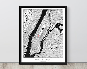Poster personalizzato con mappa dell'anniversario: regalo personalizzato con luogo