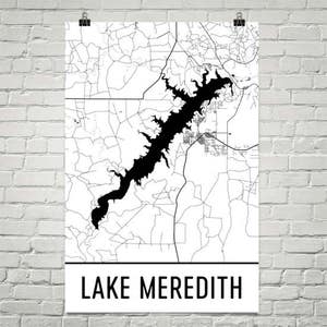 Lago Meredith Texas, Lago Meredith TX, Decoración TX, Mapa del Lago, Arte del Lago Meredith, Impresión de Arte, Decoración de la Casa del Lago