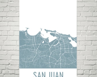 San Juan PR Map Art Print: Modern City Street Design