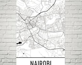 Nairobi Kenya Map Art Print, City Street Map