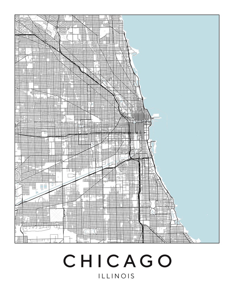 Chicago Street Map Art Print, Custom City Decor - Etsy