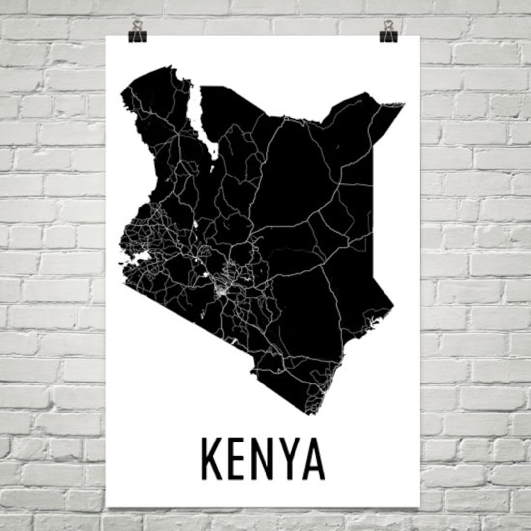 Kenya Map, Map of Kenya, Kenyan Art, Kenyan Decor, Kenya Gift, Kenya