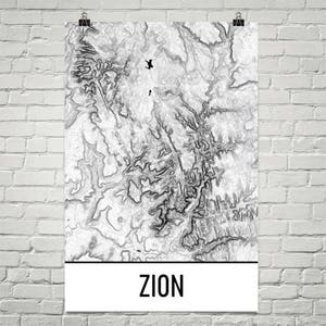 Zion National Park Print, Zion Utah Poster, Utah Topographic Map, National Park Travel Art, Hiking Gift, Utah Art, Outdoors Print