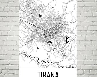 Tirana Map, Tirana Art, Tirana Print, Tirana Albania Poster, Tirana Wall Art, Albanian Gifts, Map of Albania, Albanian Art, Albania Map