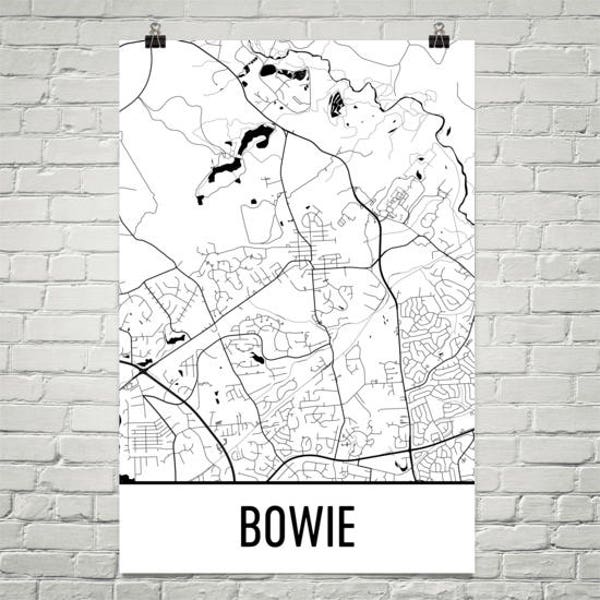 Bowie Map, Bowie Art, Bowie Print, Bowie MD Poster, Maryland Wall Art, Maryland Gifts, Maryland Decor, Maryland Art, Maryland Print, Bowie