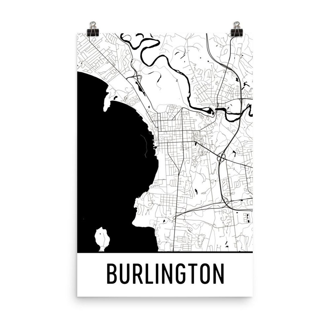 Burlington Map, Burlington Art, Burlington Print, Burlington VT Poster ...
