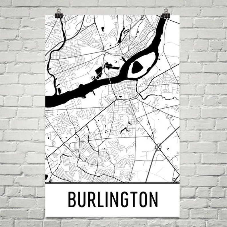 Burlington Map Art Print Burlington NJ Art Poster Burlington | Etsy