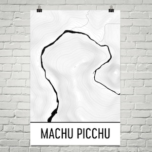 Machu Picchu Print, Machu Picchu Poster, Peru Map, Inca Trail, Peruvian Art, Peru Print, Contour Lines, Hiking Gift, Mountain Art Print