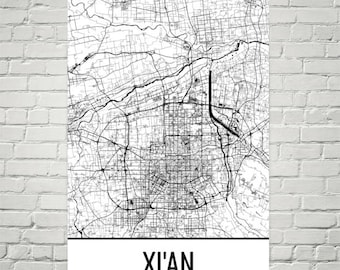 Xi'an City Map Art Print, China Street Map, Chinese Decor