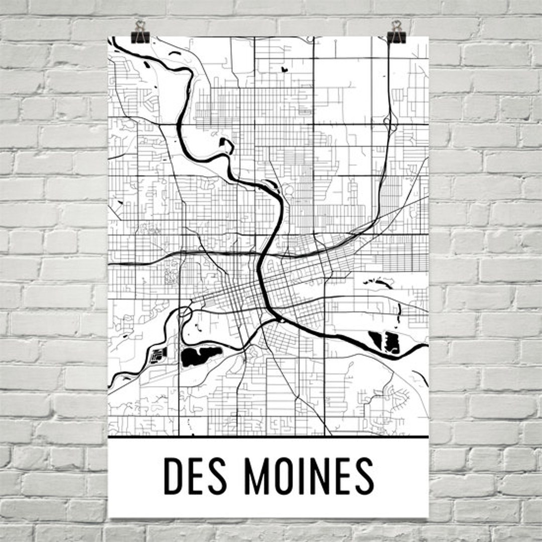 Des Moines Map Des Moines Art Des Moines Print Des Moines Etsy