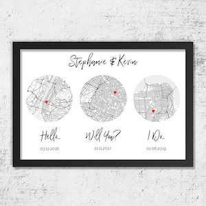 Hello, Will You, I Do, Map Art Print, Anniversary Wedding Gift, For Couple, Gift For Him, Heart Art, Cotton Anniversary Gift, Cotton Gift