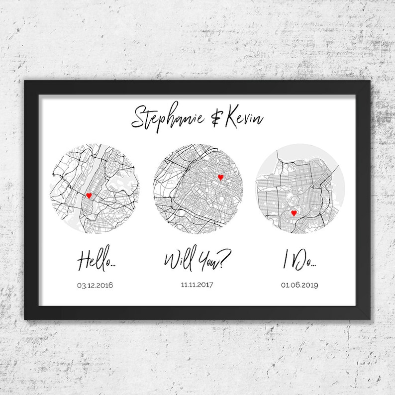 Hello, Will You, I Do, Map Art Print, Anniversary Wedding Gift, For Couple, Gift For Him, Heart Art, Cotton Anniversary Gift, Cotton Gift 