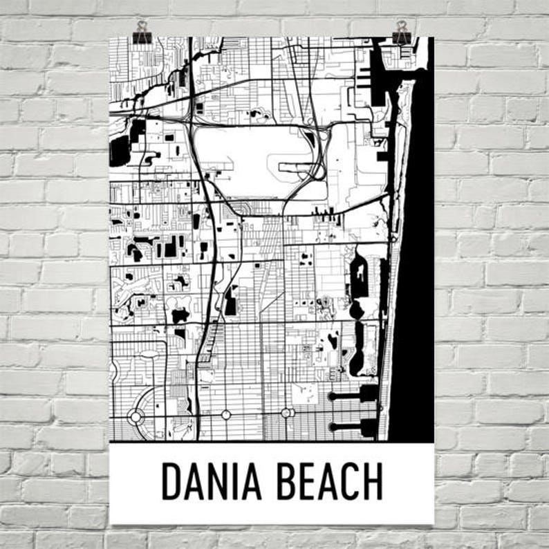 Dania Beach Map Dania Beach Art Dania Print Dania Beach FL Etsy