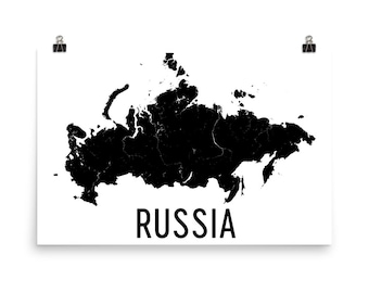 Russia Map Print, Modern Black and White Art, Made in USA