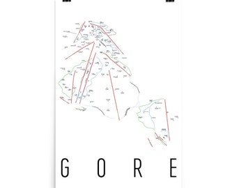 Gore Mountain Ski Map Art, Gore NY, Gore Trail Map, Gore Ski Resort, Upstate New York, Adirondack, Adirondack Decor, Ski Art, Ski Decor